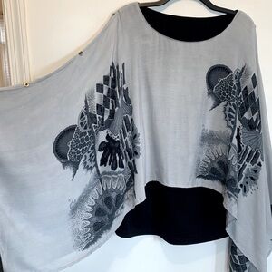 Coastal Ocean Butterfly Poncho Tunic Top S/M